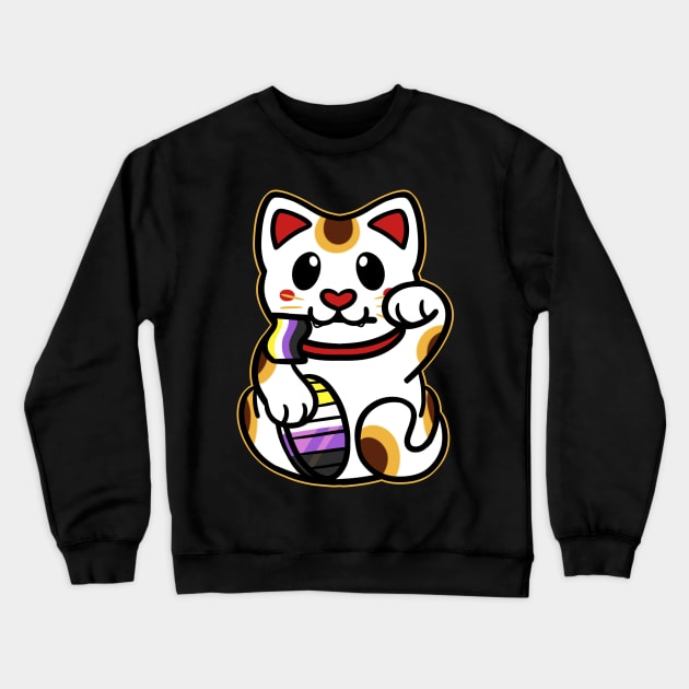 LGBTQ+ Pride Lucky Cat - Nonbinary Crewneck Sweatshirt by leashonlife